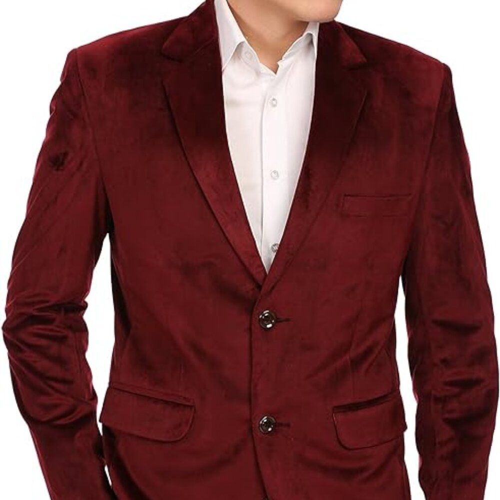 Wintage Men's Cotton Velvet Solid Party Blazer: Maroon